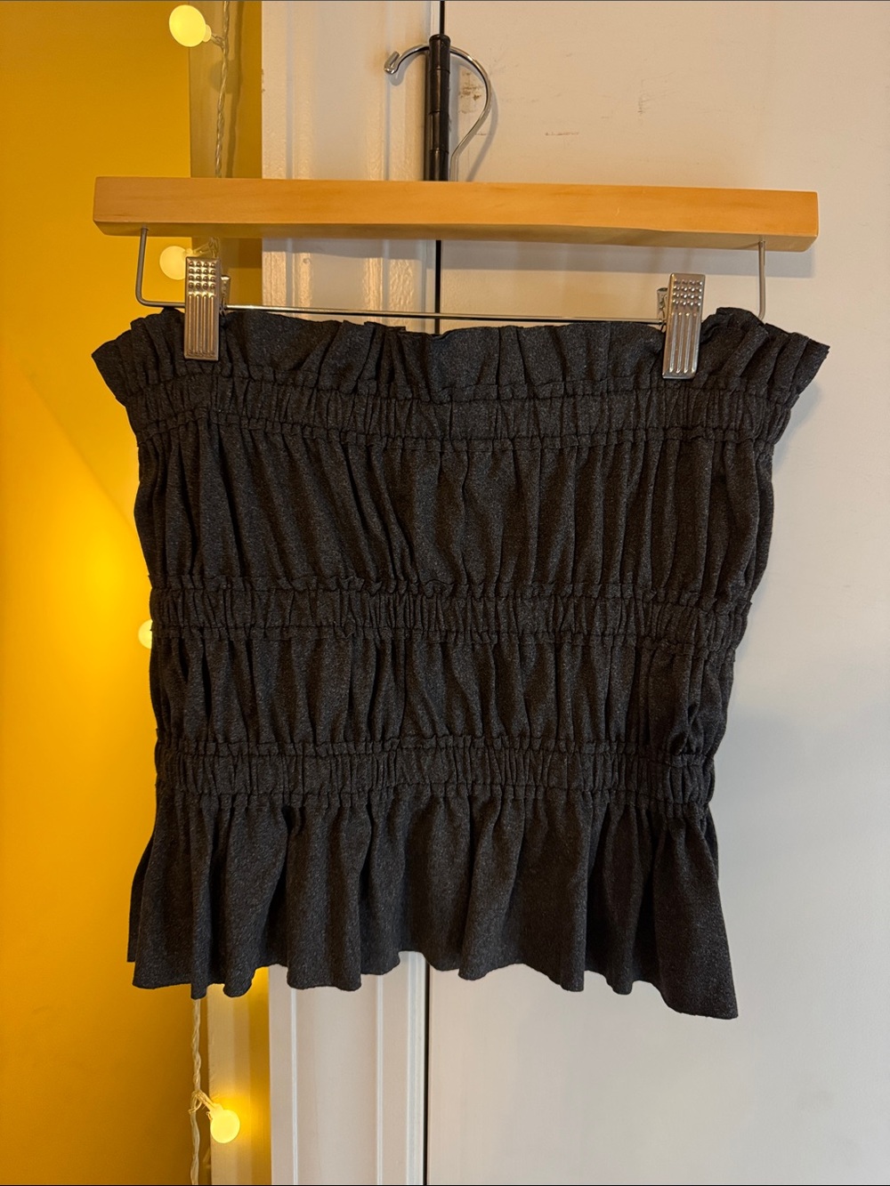 EARTHBOUND Dark Gray Smocked Tube Top with Ruffle Hem